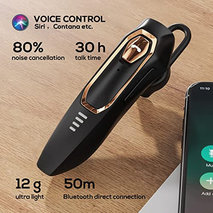Micool Bluetooth Earpiece, Noise Canceling Trucker Headset, 30H Talking Time, 2 Microphones, Hands Free Bluetooth Earpiece for Cell Phones, Long Battery Life for Work