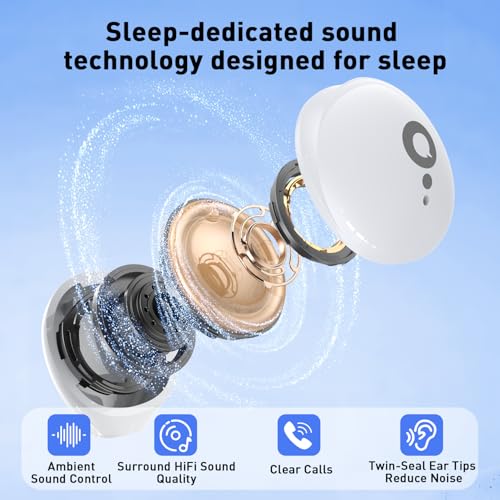 UYI Sleep Headphones, Wireless Sleep Earbuds for Side Sleepers, Mini Invisible Earbuds for Sleeping, Ultra-Thin Bluetooth 5.4, Comfortable Fit (White)