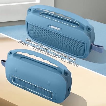 co2CREA Soft Silicone Case for Bose SoundLink Flex 2nd Gen, Blue | Skin-Friendly Handle, Adjustable Shoulder Strap, Crossbody Carrying, Aluminum Carabiner, Lightweight - color: Blue Dusk Case