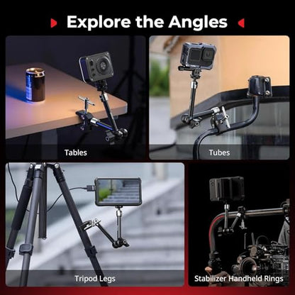 SMALLRIG Magic Arm with Super Clamp for Action Cameras, Camera Clamp Mount for GoPro Hero 13/12/11, for DJI Osmo Action 5 pro/4/3, for Insta360 Ace Pro 2, with 1/4" Screw for Monitor/LED Lights - size: 11''+action camera mount