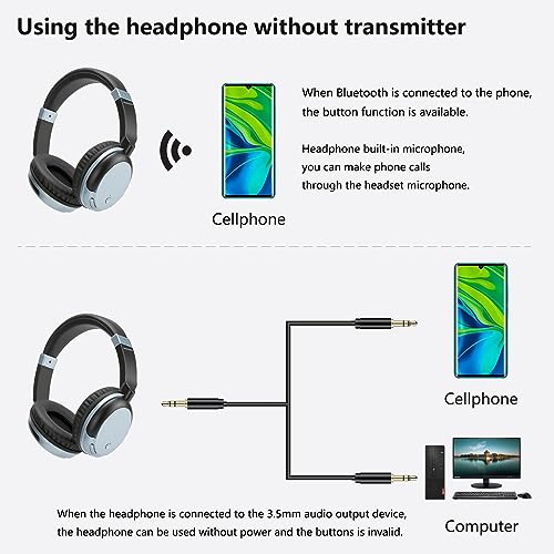 Bluetooth Headphones for TV & PC with USB Transmitter, 3.5mm (Blue) | Dual-mode wired & wireless over-ear headset. Connect to TV/PC via USB/3.5mm transmitter, or directly to phone. - color: Blue