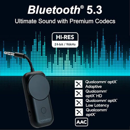 Bluetooth 5.3 Airplane Adapter, Rotary Volume, aptX Low Latency & Adaptive, 25 Hrs, Use with Any 3.5mm Jack on Airplanes, TVs, Car, Gym, Ideal for AirPods, Headphones and More, Black - color: Black