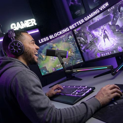 FIFINE BM88Pro RGB Low Profile Microphone Boom Arm for Gaming Streaming | Adjustable Mic Stand, Controllable RGB, Desk Mount Clamp, Cable Management, Screw Adapter - color: black