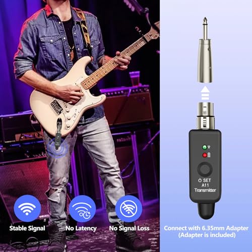 A11 Wireless XLR Microphone System 2.4GHz Transmitter and Receiver | 100ft/30m Range, 24-bit/48kHz, Low Latency, Rechargeable, for Dynamic Microphone, Audio Mixer, PA System (A11(1TX+1RX))