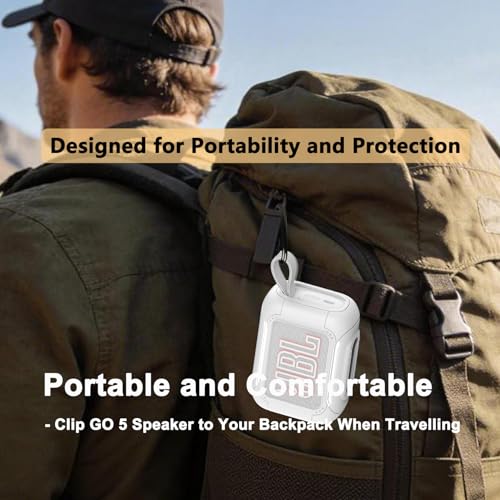 Protective Case for JBL Go 5 Portable Bluetooth Speaker | Accessories Hard Carrying Case and Silicone Cover with Metal Carabiner (White Case) - color: White Case