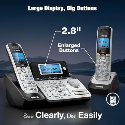 VTech 4-Handset 2-Line Cordless Phone for Small Business or Home with Answering System and Mailbox on Each Line, Caller ID/Call Waiting, Conference Call | DS6151 with 4 Handsets Bundle (Black/Silver) - size: 4 Handsets