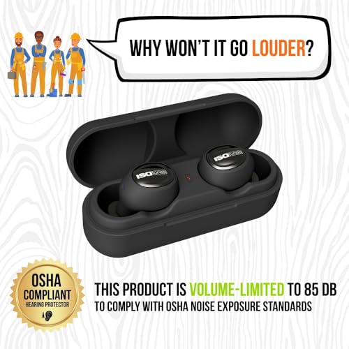 ISOtunes Free 2.0 Bluetooth Hearing Protection, OSHA Compliant Work Earbuds | 25 dB NRR, wireless earplug headphones, OSHA approved, true wireless Bluetooth, designed for work - color: Matte Black