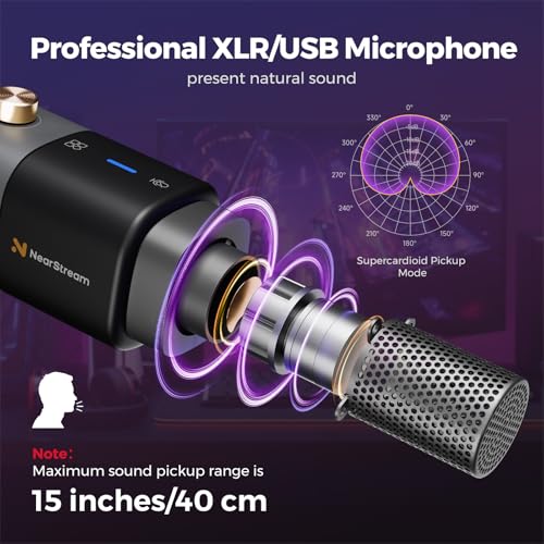 NearStream AM20X USB/XLR Condenser Podcast Microphone with Boom Arm