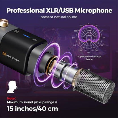 NearStream AM20X USB/XLR Condenser Podcast Microphone with Boom Arm