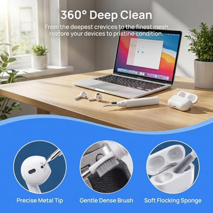 Dual-Brush Earbud Cleaning Pen Dust Removal Tool,Precision & DurabilityMulti Functional Seven in One Cleaning Brush, Suitable for Keyboard Cleaning, Headphone, Computer White
