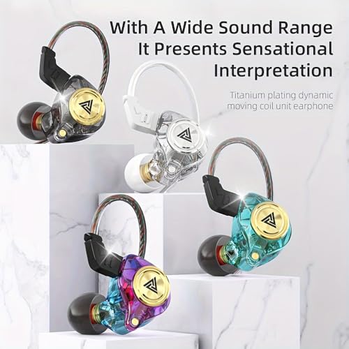 QKZ AK3 Transparent Dynamic Resin Headphones DJ Monitor Earbuds - 3.5mm Wired in-Ear Earphones with Mic Hi-Fi Stereo Heavy Bass Headset for Sports/Gaming/Gym (Purple) - color: Purple