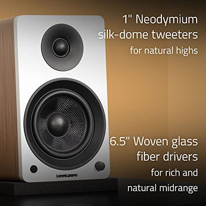 Fluance Ai61 Powered 2-Way 2.0 Stereo Bookshelf Speakers with Speaker Stands 6.5" Drivers 120W Amplifier for Turntable Bluetooth 5 Wireless Music Streaming - RCA Optical USB & Sub Out (Natural Walnut) - color: Natural Walnut, size: With Square Stand