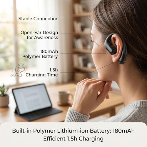Fabater 6.0 Single Ear Bluetooth Headset, Bluetooth Earpiece, Wireless Headphone Digital Display Rotatable Comfortable for Work, Driving and Office Calls