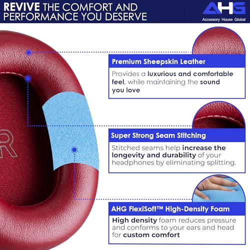 AHG Accessory House Global Upgraded Replacement Beoplay h95 Ear Pads Cushions Compatible with Bang & Olufsen Beoplay H95 Headphones (Lunar Red). Sheepskin Leather/High-Density Foam/Strong Magnet - color: Lunar Red