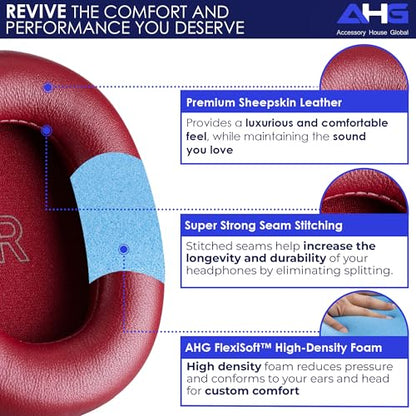 AHG Accessory House Global Upgraded Replacement Beoplay h95 Ear Pads Cushions Compatible with Bang & Olufsen Beoplay H95 Headphones (Lunar Red). Sheepskin Leather/High-Density Foam/Strong Magnet - color: Lunar Red