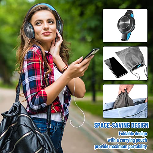 Rydohi Bluetooth Headphones Over Ear, 68H Playtime 3 EQ Music Modes Wireless Headphones with Microphone/Deep Bass, Foldable Lightweight Headset for PC Home Travel Office(Black Blue) - color: Black Blue
