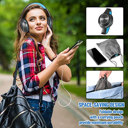 Rydohi Bluetooth Headphones Over Ear, 68H Playtime 3 EQ Music Modes Wireless Headphones with Microphone/Deep Bass, Foldable Lightweight Headset for PC Home Travel Office(Black Blue) - color: Black Blue