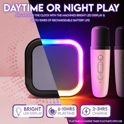 Karaoke Machine for Kids Adults, Portable Mini Bluetooth Speaker with 2 Wireless Microphones, LED Lights, Singing System for Family Home Party, Voice Changer, Boys Girls Karaoke Machine with Speaker - color: Pink