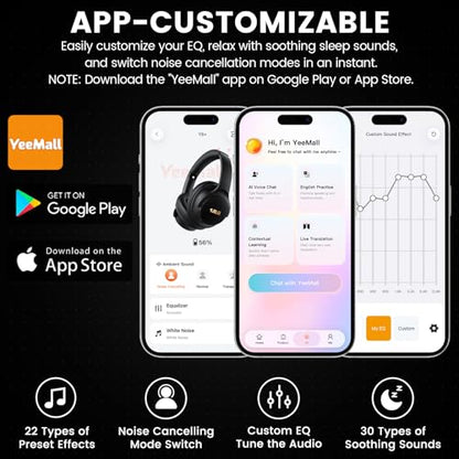 1Mii Y8+ Noise Cancelling Headphones Bluetooth 6.0 Over-Ear Wireless, Black | Hybrid ANC, 100 hrs Playtime, Comfortable, LDAC Hi-Res Audio, Deep Bass, Custom EQ via APP for Airplane & Travel