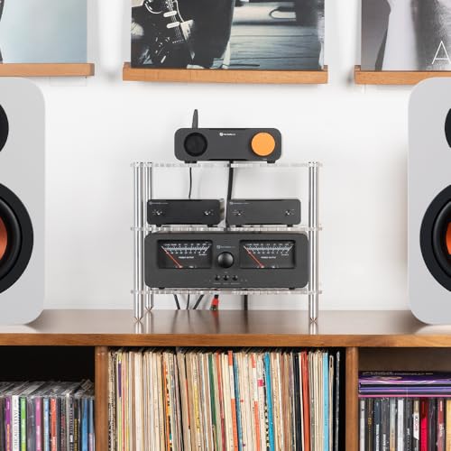 Fosi Audio Acrylic Amplifier Rack for Cooling Fan, Sturdy Audio Equipment Rack for Home Theater, HiFi and AV Component Rack, Ventilated Speaker Stand for Studio and Audio Devices