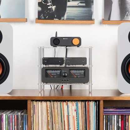 Fosi Audio Acrylic Amplifier Rack for Cooling Fan, Sturdy Audio Equipment Rack for Home Theater, HiFi and AV Component Rack, Ventilated Speaker Stand for Studio and Audio Devices