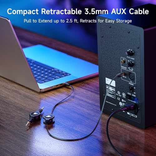Cable Matters 2-Pack Gold-Plated Retractable Aux Cable, 2.5ft | 3.5mm Auxiliary Cable, 3.5mm Male-to-Male, Travel Reel, Gold-Plated Connectors