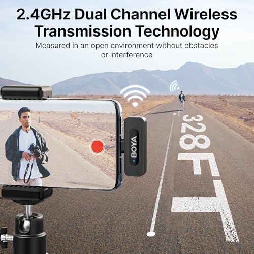 BOYA BY-V20 USB-C Wireless Microphone for Android Type-C,iPhone 16/15,328FT Los Range,9H Battery,Noise Reduction Mini Wireless Lavalier Lapel Mics for Interview YouTube TikTok(2TX+1RX) - style: BY-V20(2TX+RXU)