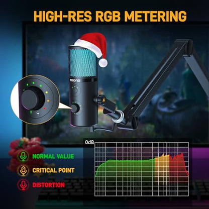 MAONO USB Microphone for Gaming Streaming, Podcast Condenser mic with 3 Polar Patterns Software for Twitch TikTok YouTube Discord, Profession Studio Recording Mic for Computer PC Mac DM50