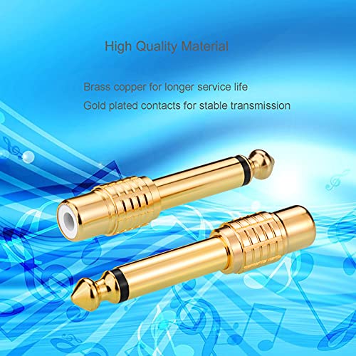 RCA to 1/4, 2Pcs RCA to 1/4" Adapter Female to 6.35mm 1/4 inch Male Mono TS Audio Adaptors Gold Plated Copper