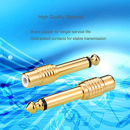RCA to 1/4, 2Pcs RCA to 1/4" Adapter Female to 6.35mm 1/4 inch Male Mono TS Audio Adaptors Gold Plated Copper
