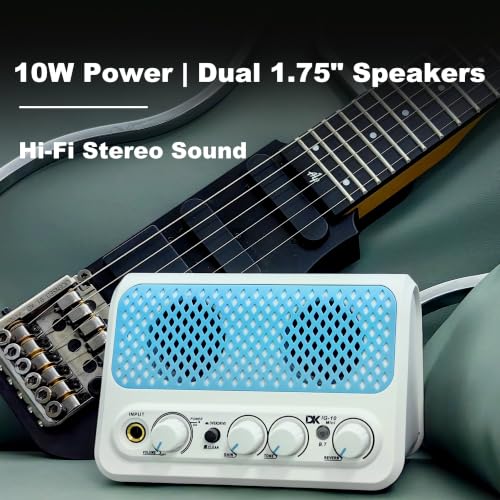 DeKode iG-10Mini 10W Desktop Guitar Amplifier | BT 5.0, 2 Channels (Clean/Overdrive), 1.75” Speaker, Headphone Out, USB-C Rechargeable, 15m Range, Up to 5 Hours Playtime - color: White