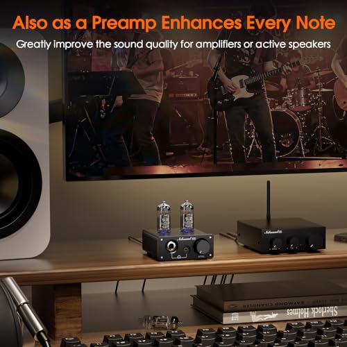 Nobsound P32 Tube Headphone Amplifier: 1000mW HiFi Desktop Preamp for 24–600Ω Headphones & Home Amps Speakers, 3.5mm/6.35mm Jacks, Swappable Tube & Op-Amp