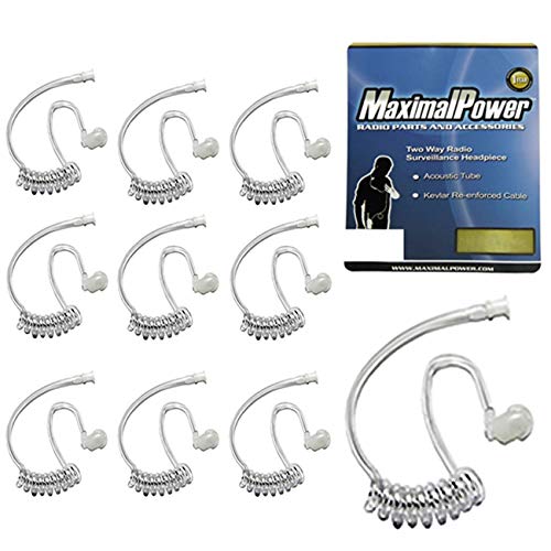 MaximalPower Twist On Replacement Acoustic Tube/Clear Coil for Two-Way Radio Headsets (10 Pack)