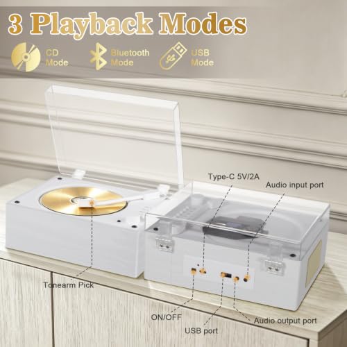 CD Player with Bluetooth 5.3, Wood Grain CD Player for Home, Retro Desktop Music Player, Dual HI-FI Speakers with Remote Control | Wood Grain CD Player for Home, Retro Desktop Music Player, Dual HI-FI Speakers with Remote Control - color: Walnut Wood Grai