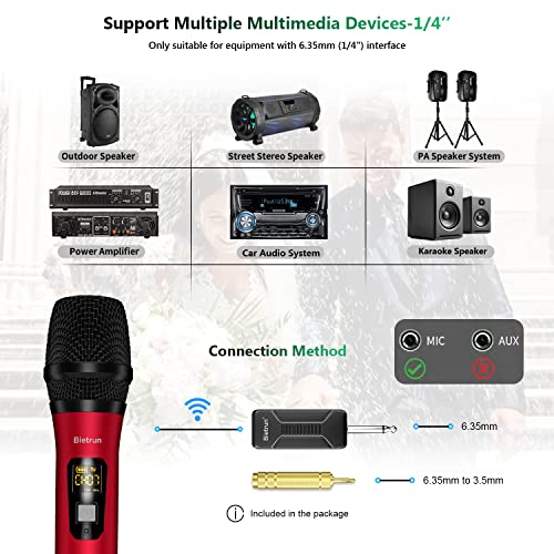 Bietrun Wireless Microphone, Uhf Metal Dynamic Handheld Karaoke Mic - color: Red