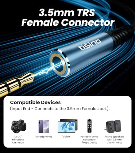 Tisino Male XLR to Aux 3.5mmTRS Stereo Audio Adapter Cable, Balanced, 1.6FT | 1/8" to XLR Male Microphone Adapter for Microphone, Audio Interface, Live Streaming, Gold-Plated OFC Shielded - size: 50 cm/1.64 FT, style: 35TRS F to XLR M