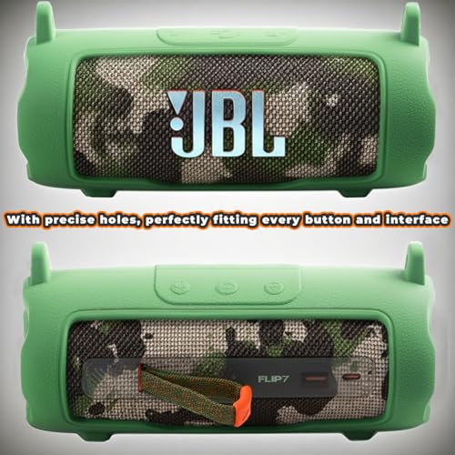 Silicone Cover Compatible with JBL Flip 7 Waterproof Portable Speaker with Shoulder Strap (Green) - color: Green