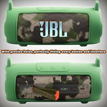 Silicone Cover Compatible with JBL Flip 7 Waterproof Portable Speaker with Shoulder Strap (Green) - color: Green