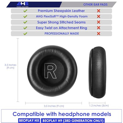 AHG Accessory House Global Ear Pads Cushions Compatible with Bang & Olufsen Beoplay H9 3rd Gen (Not Compatible with H9 / H9i) and Beoplay HX Headphones (Black). Premium Sheepskin Leather (Black) - color: Black