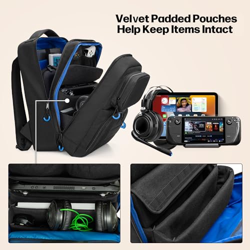 PGmoon Carrying Backpack Compatible with Steam Deck, | Travel Case Bag with Separate Game Cards Holder, Multi-Pockets For Game Headset, Docking Station, Controllers