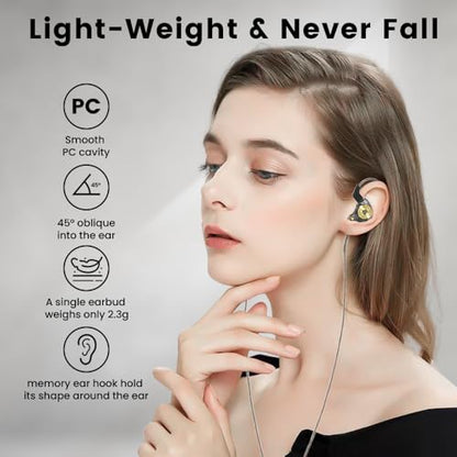 Wired Gaming Earbuds, Ak3file in Ear Monitors, Deep Bass Sound Wired Earbuds, HiFi in Ear Headphones with 1DD 10mm Dynamic Driver, IEM for Music Gaming Video Calling (Black) - color: Black