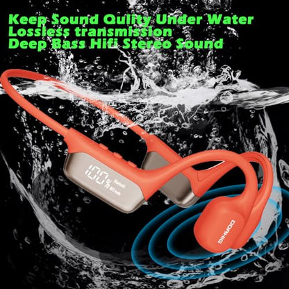 IHAO Swimming Headphones True Bone Conduction Open Ear Headset MP3 Player Built-in 32G Memory IP68 Underwater Waterproof Stereo Bluetooth Earphone for Driving Bicycling Running Skiing-Red - color: S-10 Red