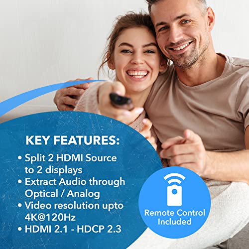 OREI 2x2 HDMI Matrix Switch – 8K HDMI 2.1, EDID, IR, VRR, FVA, ALLM, HDR10+ | 2x2 HDMI Matrix with Optical & 3.5mm Audio Out, 40Gbps, 8K60, 4K120, Dolby Vision, HDR10+, VRR, ALLM