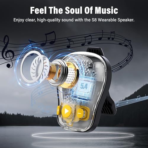 Wearable Bluetooth Speaker, Clip-On Speaker with Mic, IP56 Waterproof | 18H Battery Life, Hands-Free Music & Calls, Outdoor Adventure Ready, Lightweight Wearable Design - color: Black and Yellow