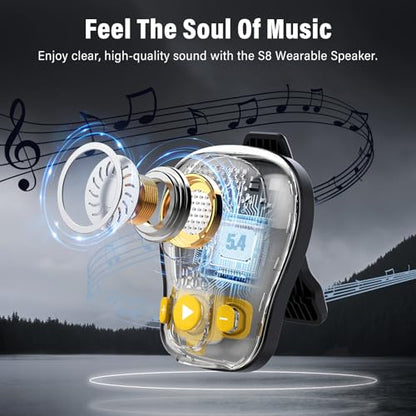 Wearable Bluetooth Speaker, Clip-On Speaker with Mic, IP56 Waterproof | 18H Battery Life, Hands-Free Music & Calls, Outdoor Adventure Ready, Lightweight Wearable Design - color: Black and Yellow