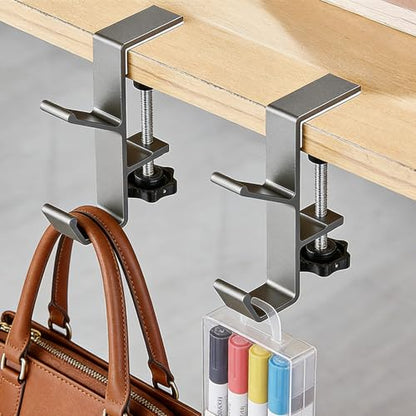Headphone Holder for Desk, Double Hook Desk Hook, Bag Holder with Clamp for Table Desk Under Counter, Grey - color: Gray