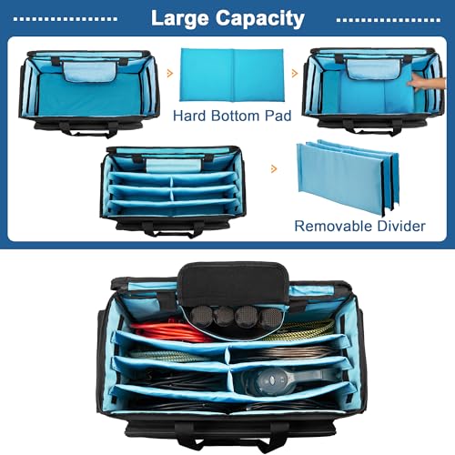 HODRANT Large Rolling DJ Cable Bag with Detachable Trolley & Divider | Padded Gig Bag, Music Gear Case with Multi Pockets for 15.6" Laptop, DJ Gear, Musical Instrument, Sound Equipment Storage