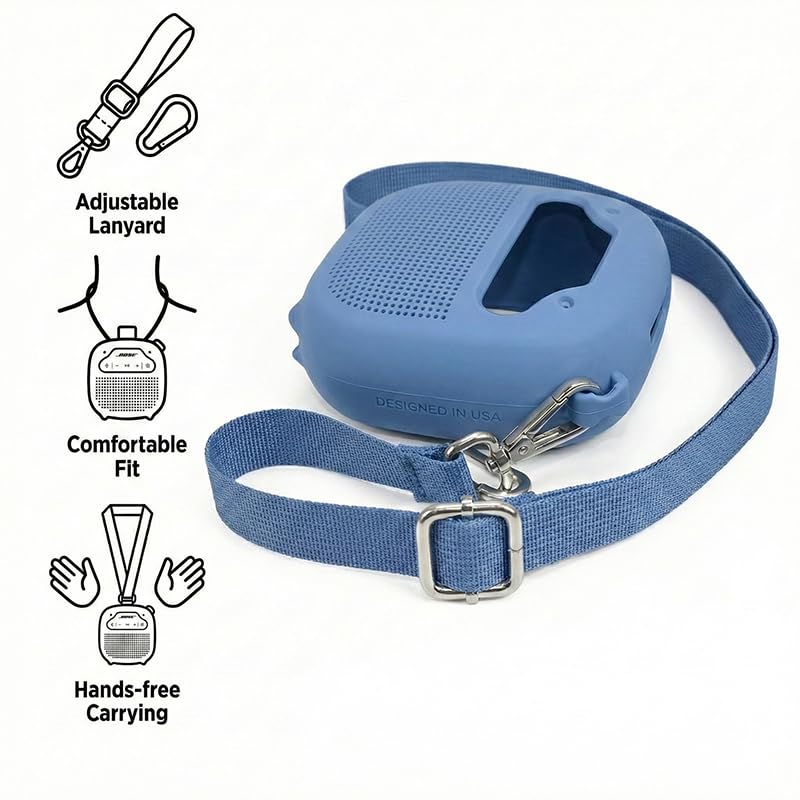 alltravel Silicone Cover for Bose New SoundLink Micro Portable Bluetooth Speaker (2nd Gen) with Neck Lanyard (Dusk Blue) - color: Dusk Blue