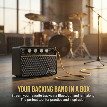 AZOR 10W Mini Guitar Amp, Rechargeable Portable Amp for Travel | Clean/Drive switchable, 6H battery life, 3.5mm headphone jack for silent practice, lightweight for travel