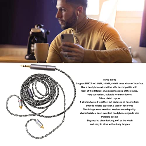 Earphone Cable for IE300 IE600 IE900 SE425 UE900 T100 W40, Upgraded Earphone Cable, 4-Core Pure Copper Silver-Plated Replacement Earphone Cable with Interchangeable 2.5mm/3.5mm/4.4mm Plug